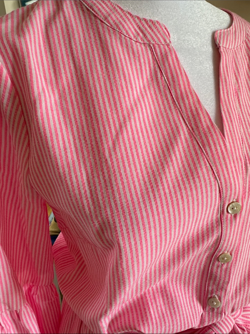 Lilly Pulitzer Carla Long Sleeve Seersucker Dress Roxie Pink Harbour Stripe Sz 6 - Picture 4 of 10